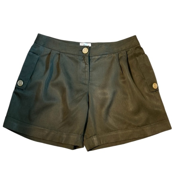 Milly High Waist Green Shorts Tailored Pleated Design - Picture 3 of 6
